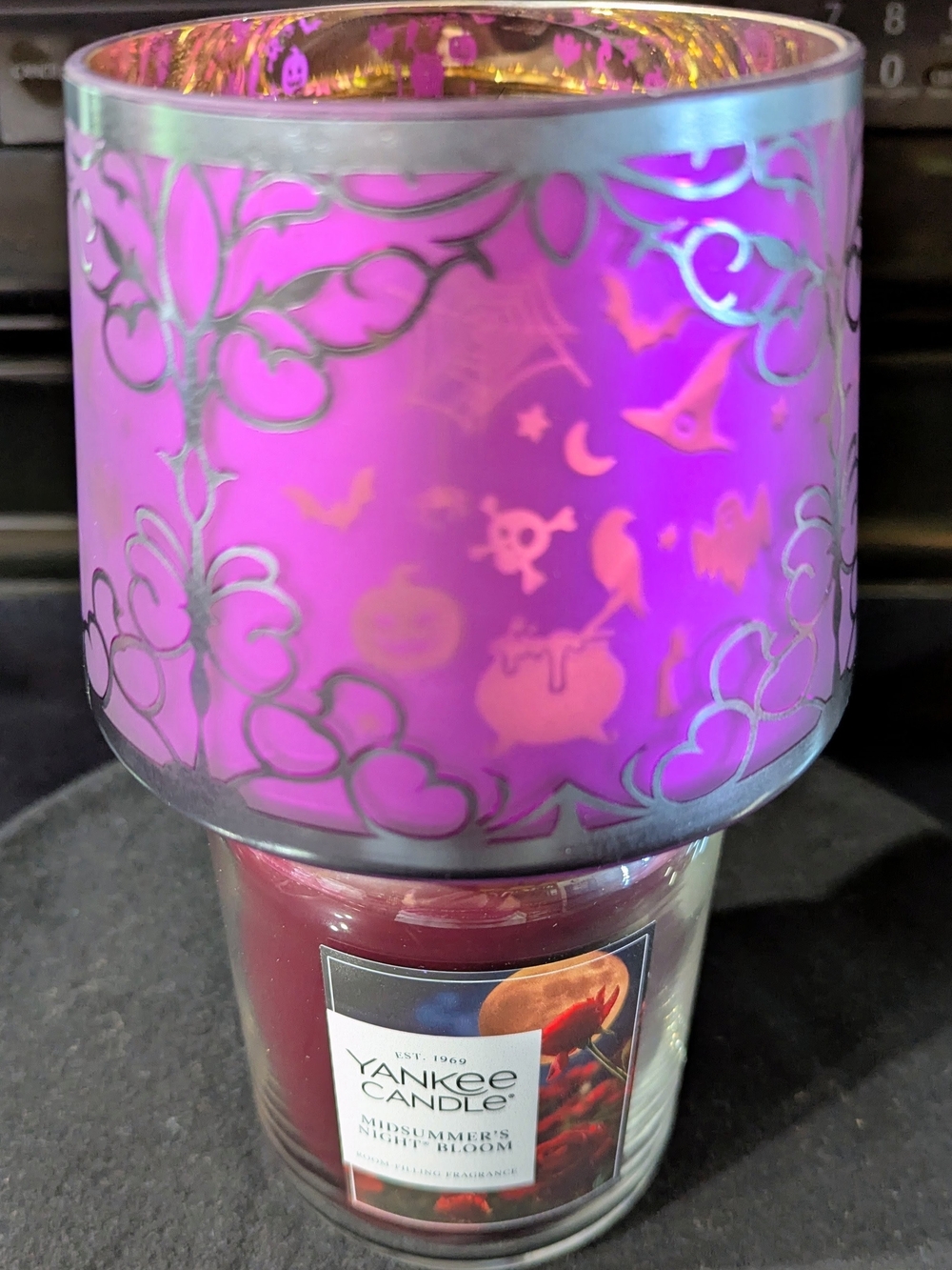 Yankee Candle Halloween Purple Twilight Hat Flickering Glass Candle Shade New